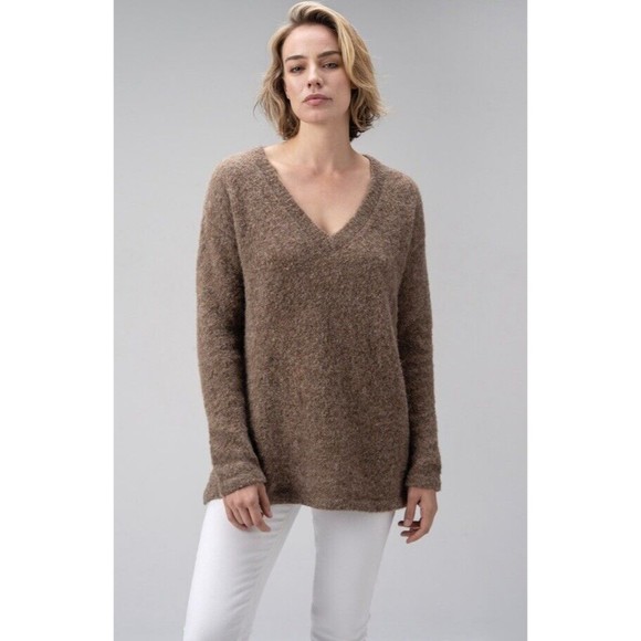 Hope Made In The World ALPACA Lightweight Brown Marled V‎ Neck Sweater Small - Picture 1 of 10